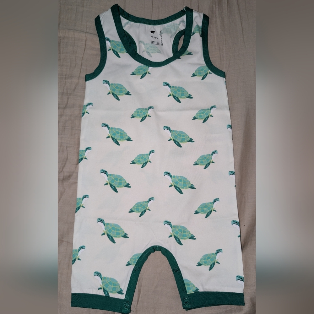 Monica + Andy Sea Turtle Romper Snap Close Size 12-18 Month New